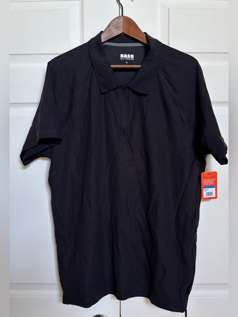 NWT Bass Outdoor Black Performance Polo Shirt Men’s XL Zip Pocket Stretch